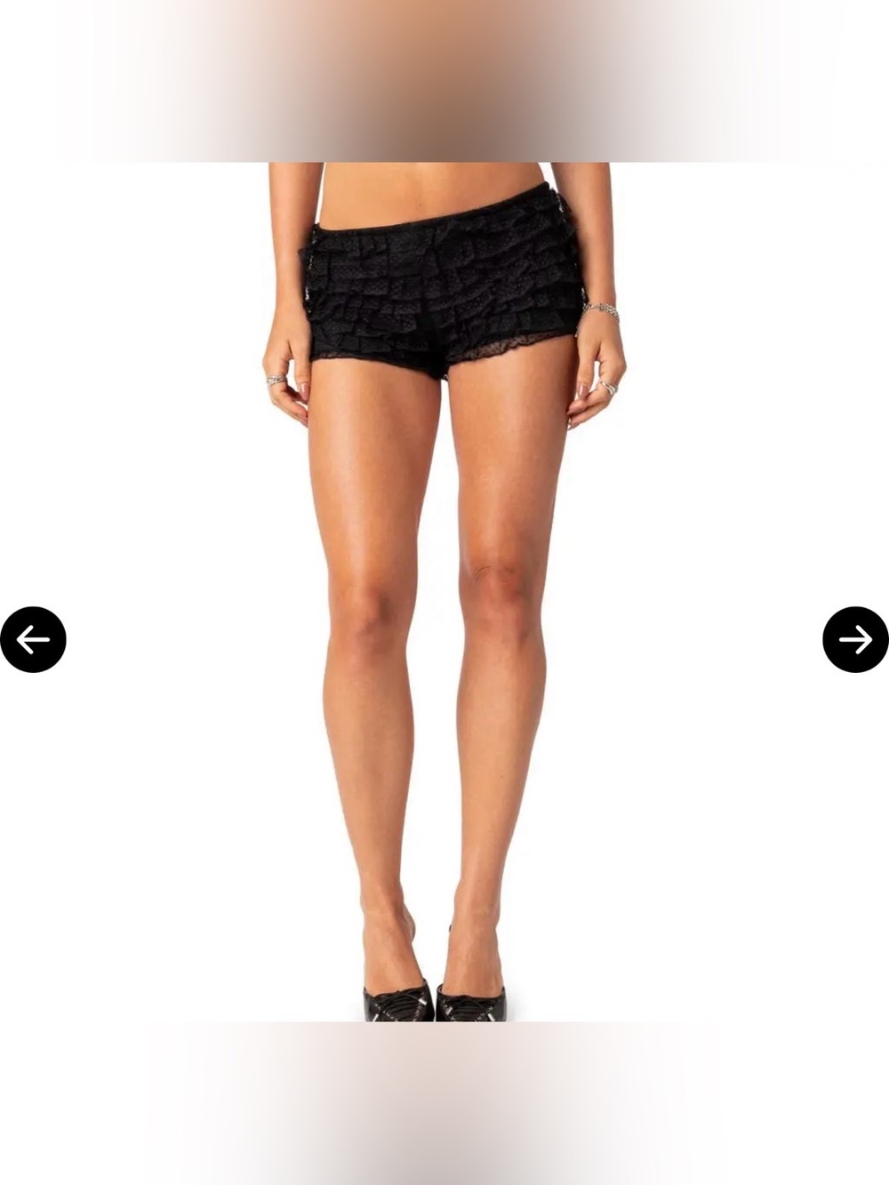 EDIKTED Julianna Black Ruffle Lace Shorts size small